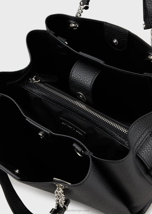 kadınlar Armani kartal tılsımlı palmellato deri görünümlü el çantası siyah T8HD727