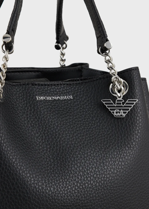 kadınlar Armani kartal tılsımlı palmellato deri görünümlü el çantası siyah T8HD727