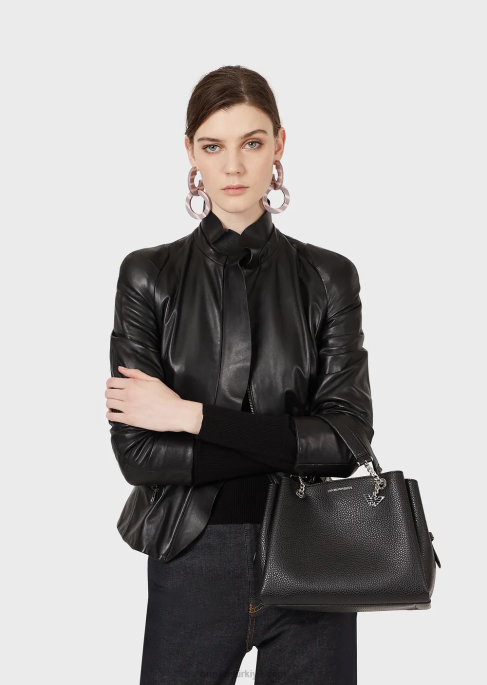 kadınlar Armani kartal tılsımlı palmellato deri görünümlü el çantası siyah T8HD727