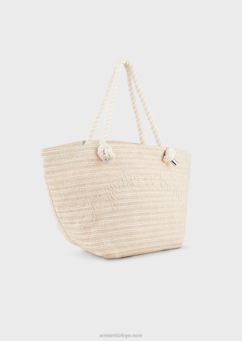 kadınlar Armani logo işlemeli rafya plaj alışveriş çantasıT8HD735