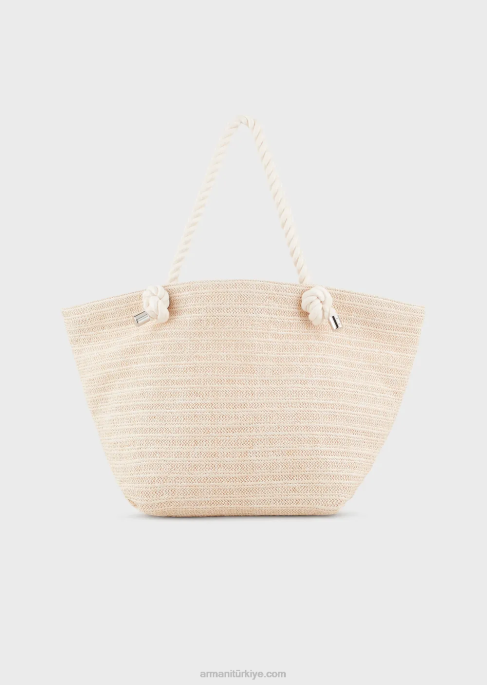 kadınlar Armani logo işlemeli rafya plaj alışveriş çantasıT8HD735