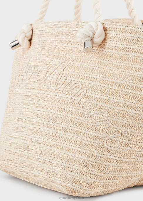 kadınlar Armani logo işlemeli rafya plaj alışveriş çantasıT8HD735