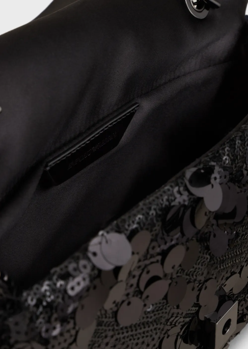 kadınlar Armani Tüm yüzeyi payetli ve omuz askılı saten debriyaj çanta siyah T8HD619