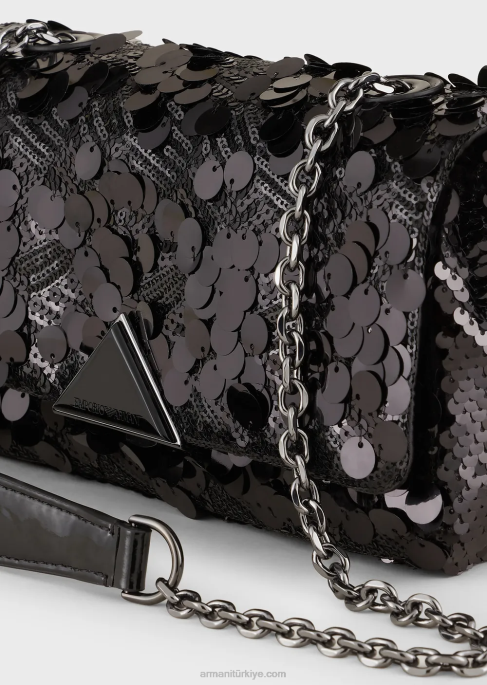 kadınlar Armani Tüm yüzeyi payetli ve omuz askılı saten debriyaj çanta siyah T8HD619