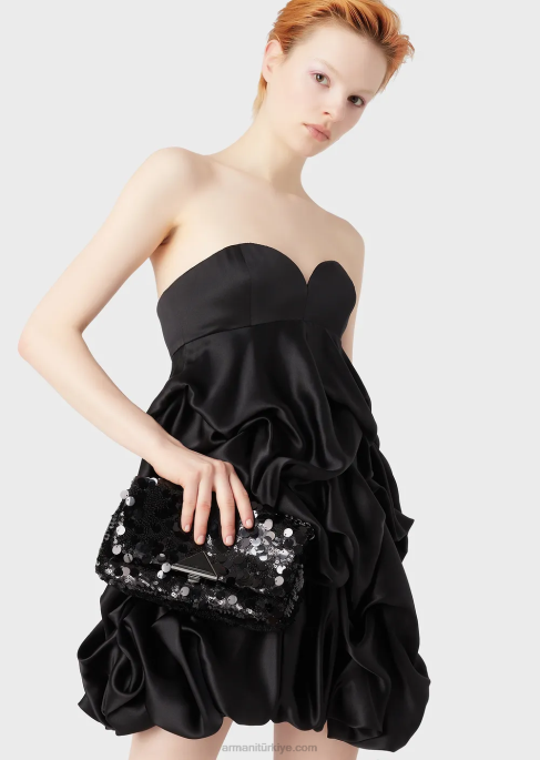 kadınlar Armani Tüm yüzeyi payetli ve omuz askılı saten debriyaj çanta siyah T8HD619