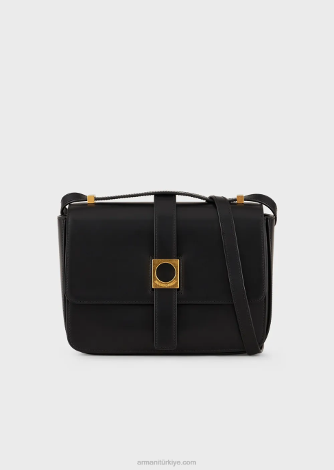 kadınlar Armani deri omuzdan askili çanta siyah T8HD630