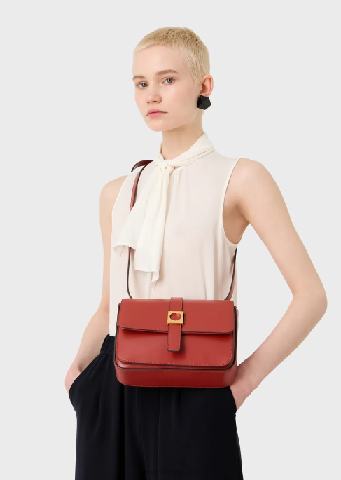 kadınlar Armani deri omuzdan askili çanta siyah T8HD630