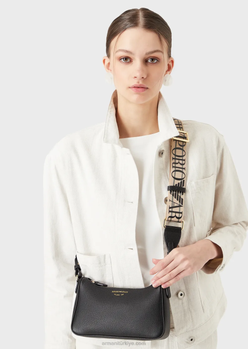 kadınlar Armani geyik desenli baget çanta siyah T8HD622