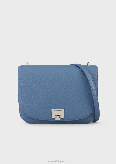kadınlar Armani geyik desenli kapaklı omuz çantası mavi T8HD616