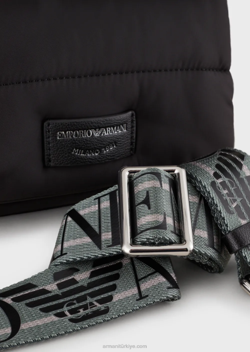 kadınlar Armani kapitone geri dönüştürülmüş naylon mini çanta siyah T8HD589