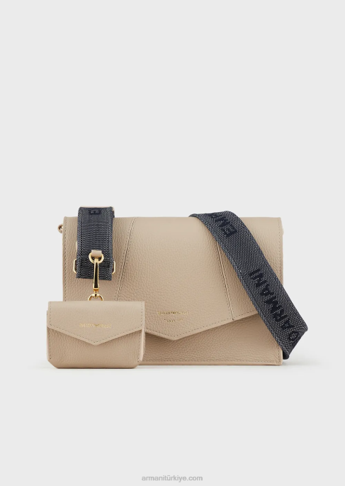 kadınlar Armani kartlıklı geyik derisi baskılı deri omuz çantası bej T8HD611