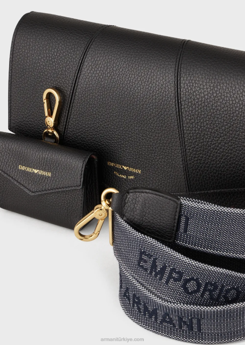 kadınlar Armani kartlıklı geyik derisi baskılı deri omuz çantası siyah T8HD610