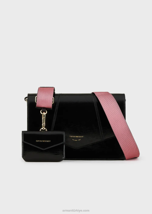 kadınlar Armani kartlıklı naplak efektli omuz çantası siyah T8HD612