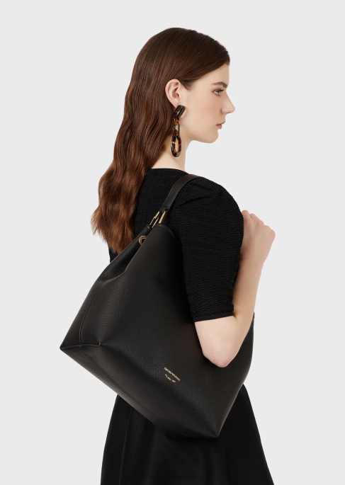 kadınlar Armani geyik desenli myea omuz çantası koyu siyah T8HD696