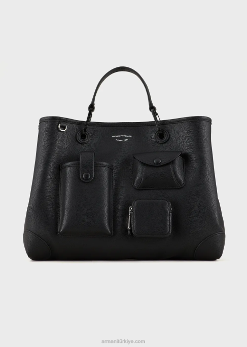 kadınlar Armani geyik desenli orta boy çok cepli myea alışveriş çantası siyah T8HD702