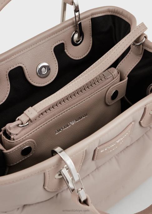 kadınlar Armani kapitone, geri dönüştürülmüş naylondan küçük myea alışveriş çantası bej T8HD671
