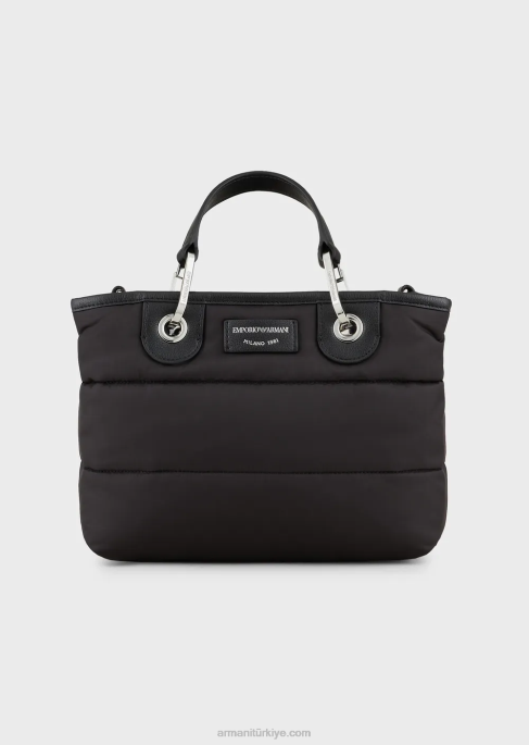 kadınlar Armani kapitone, geri dönüştürülmüş naylondan küçük myea alışveriş çantası siyah T8HD670