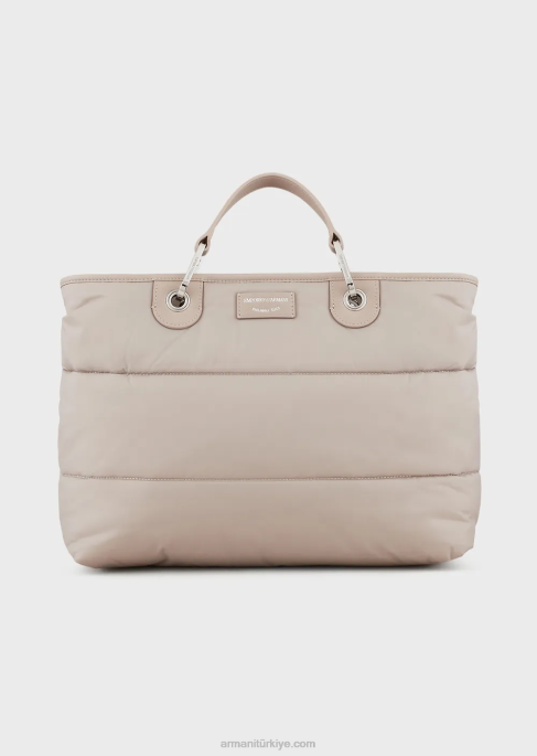 kadınlar Armani kapitone, geri dönüştürülmüş naylondan orta boy myea alışveriş çantası bej T8HD669