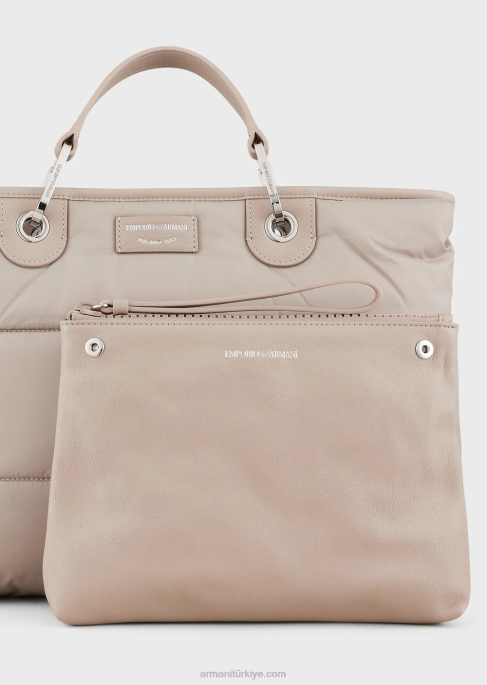 kadınlar Armani kapitone, geri dönüştürülmüş naylondan orta boy myea alışveriş çantası bej T8HD669