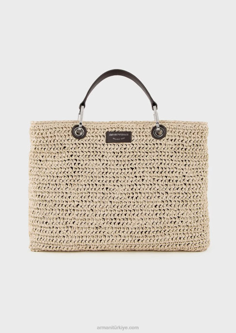 kadınlar Armani matelasse samanında orta boy myea alışveriş çantası bej T8HD721