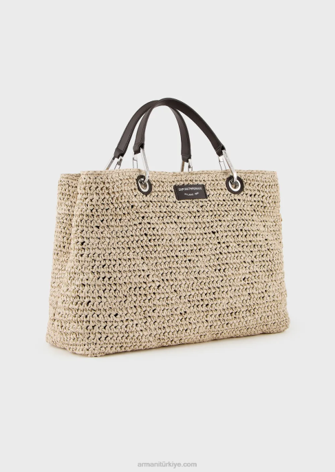kadınlar Armani matelasse samanında orta boy myea alışveriş çantası bej T8HD721