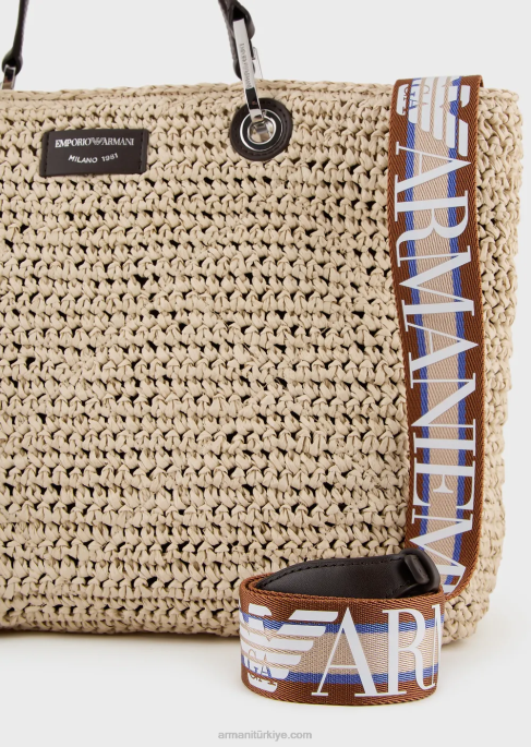 kadınlar Armani matelasse samanında orta boy myea alışveriş çantası bej T8HD721