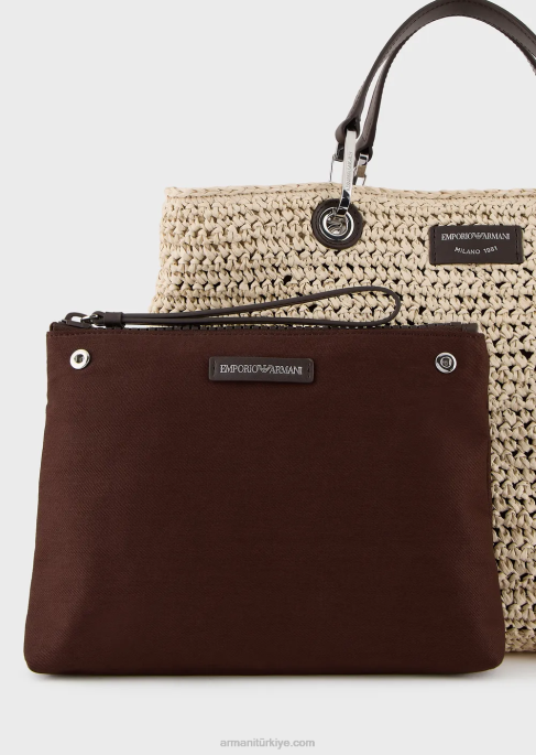 kadınlar Armani matelasse samanında orta boy myea alışveriş çantası bej T8HD721