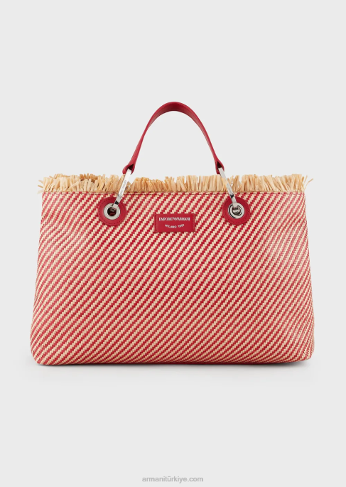 kadınlar Armani myea çanta dokuma hasır alışveriş çantası kırmızı T8HD711