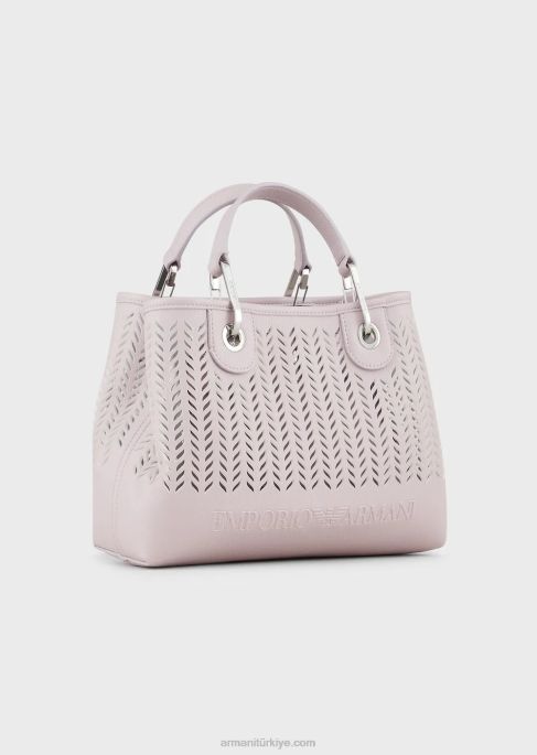 kadınlararmani sürdürülebilirlik değerleri delikli şerit motifli küçük myea alışveriş çantası pembe T8HD706