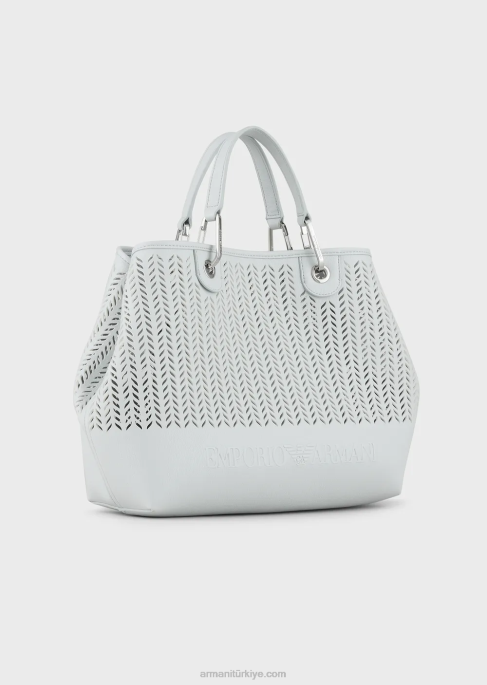 kadınlararmani sürdürülebilirlik değerleri delikli şerit motifli orta boy myea alışveriş çantası buz T8HD705