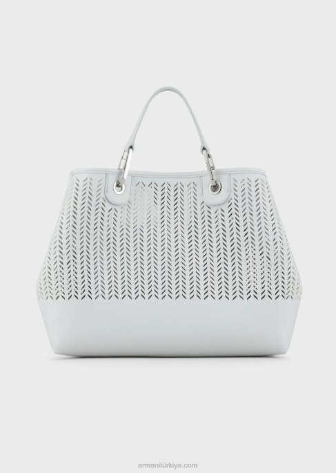 kadınlararmani sürdürülebilirlik değerleri delikli şerit motifli orta boy myea alışveriş çantası buz T8HD705