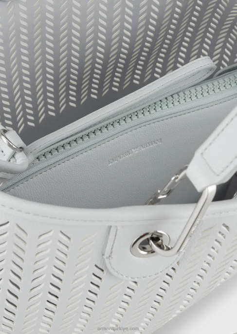 kadınlararmani sürdürülebilirlik değerleri delikli şerit motifli orta boy myea alışveriş çantası buz T8HD705