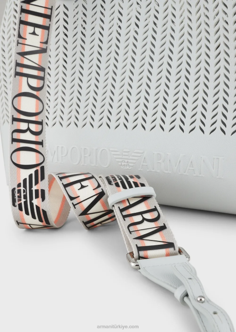 kadınlararmani sürdürülebilirlik değerleri delikli şerit motifli orta boy myea alışveriş çantası buz T8HD705