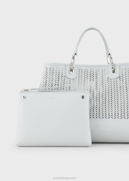 kadınlararmani sürdürülebilirlik değerleri delikli şerit motifli orta boy myea alışveriş çantası buz T8HD705