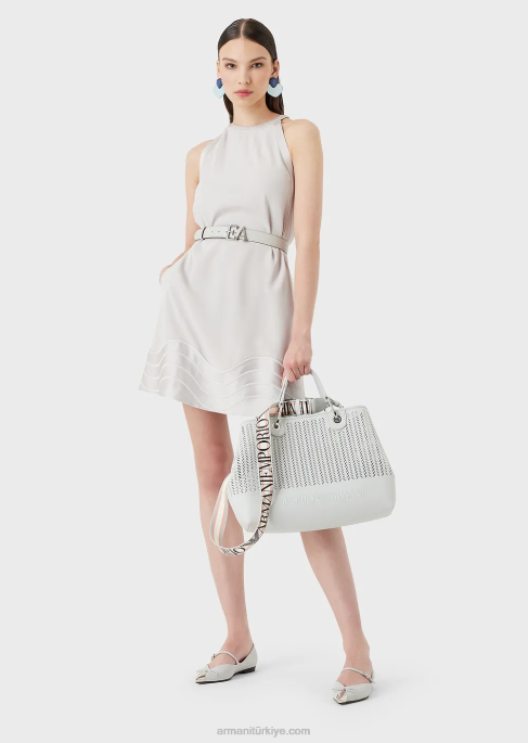 kadınlararmani sürdürülebilirlik değerleri delikli şerit motifli orta boy myea alışveriş çantası buz T8HD705
