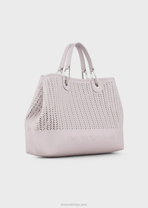 kadınlararmani sürdürülebilirlik değerleri delikli şerit motifli orta boy myea alışveriş çantası pembe T8HD704
