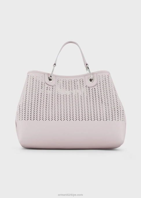 kadınlararmani sürdürülebilirlik değerleri delikli şerit motifli orta boy myea alışveriş çantası pembe T8HD704
