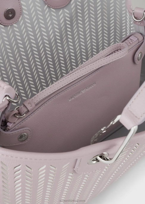 kadınlararmani sürdürülebilirlik değerleri delikli şerit motifli orta boy myea alışveriş çantası pembe T8HD704