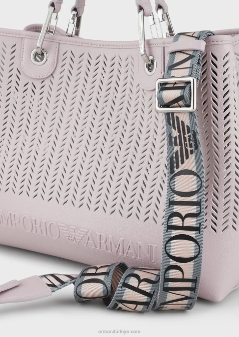 kadınlararmani sürdürülebilirlik değerleri delikli şerit motifli orta boy myea alışveriş çantası pembe T8HD704