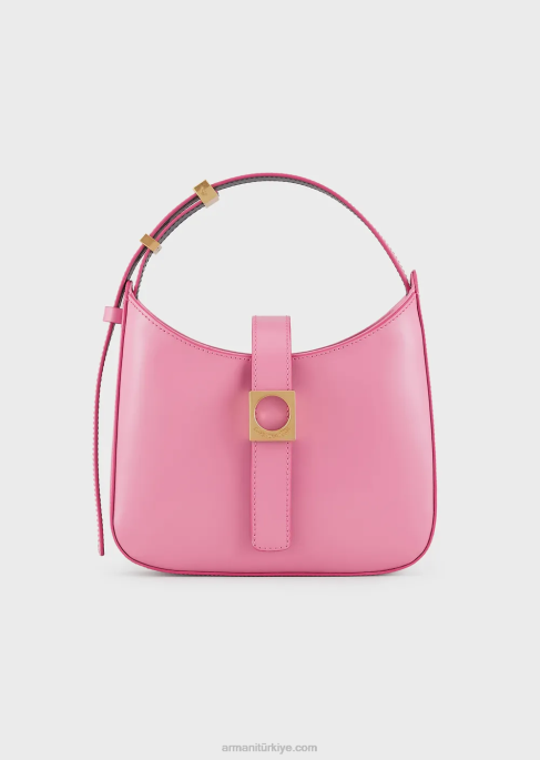 kadınlar Armani fırçalanmış deri askılı berduş çantası pembe T8HD635