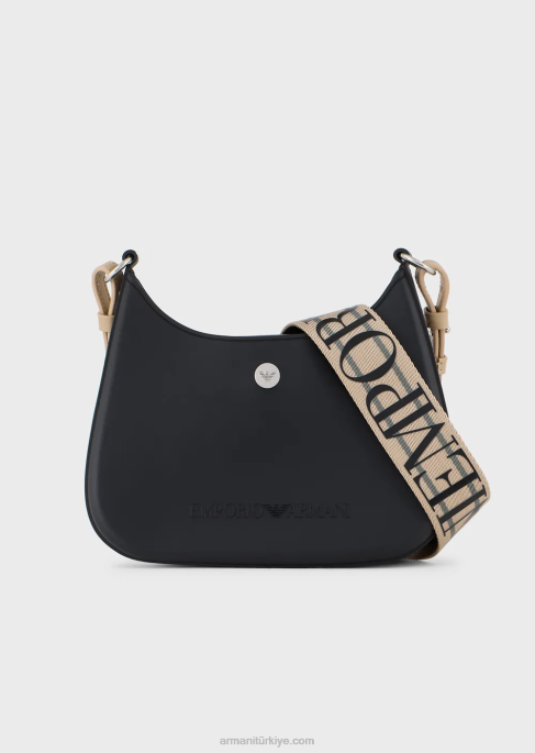 kadınlar Armani geri dönüştürülmüş pvc sakızlı çanta omuzdan askili çanta siyah T8HD650