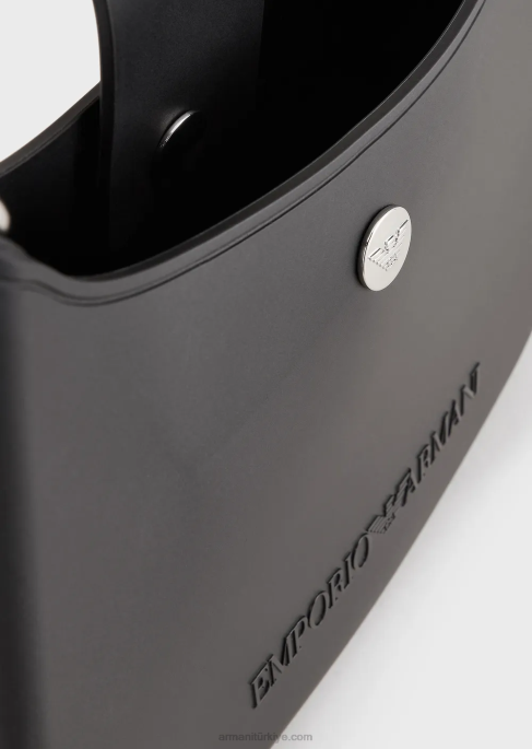 kadınlar Armani geri dönüştürülmüş pvc sakızlı çanta omuzdan askili çanta siyah T8HD650