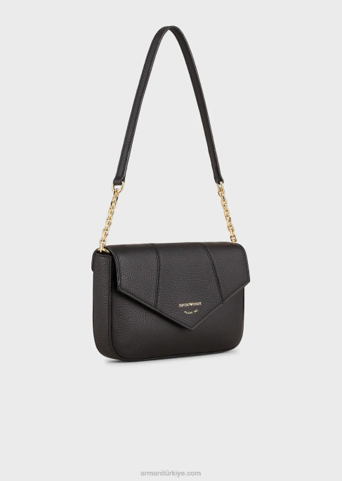 kadınlar Armani zincir askılı geyik desenli deri omuz çantası siyah T8HD640