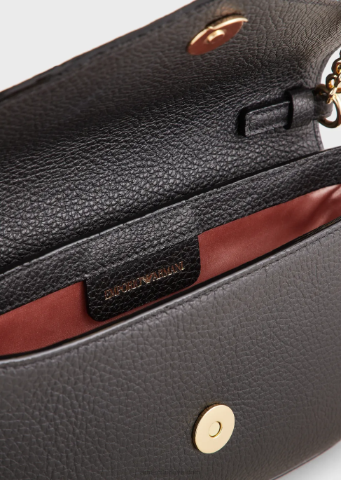 kadınlar Armani zincir askılı geyik desenli deri omuz çantası siyah T8HD640