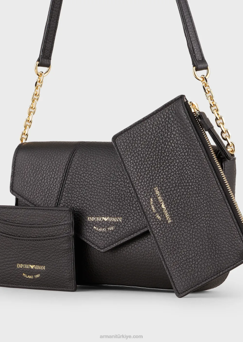 kadınlar Armani zincir askılı geyik desenli deri omuz çantası siyah T8HD640
