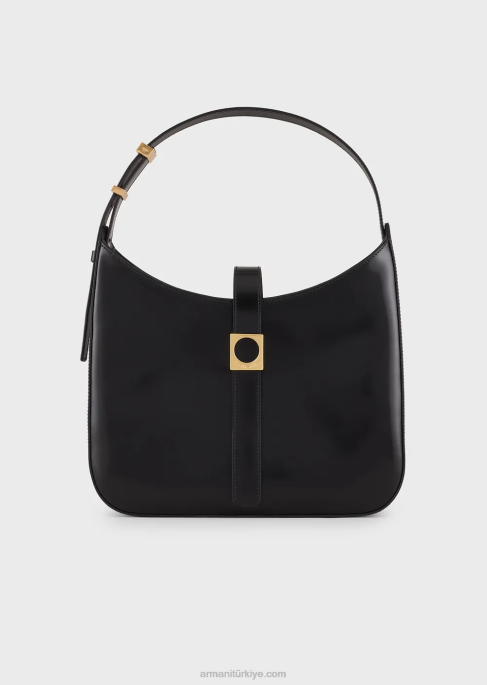 kadınlar Armani fırçalanmış deri hobo çanta siyah T8HD744