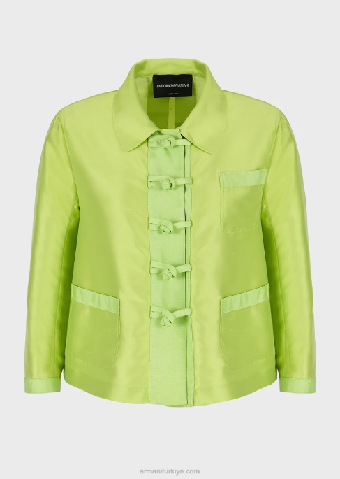 kadınlar Armani 3/4 kollu ve düğmeli ipek karışımlı şal bolero Limon yeşili T8HD48