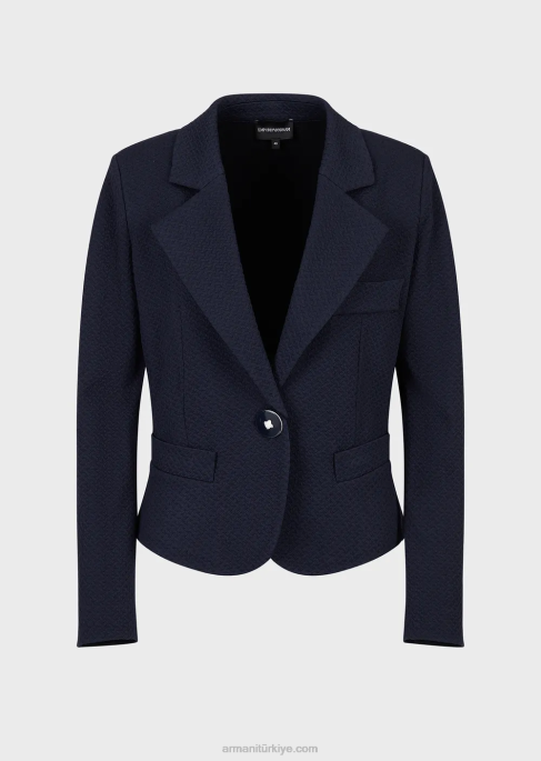 kadınlar Armani 3 boyutlu kabartma motifli jarse tek sıra düğmeli ceket lacivert T8HD39