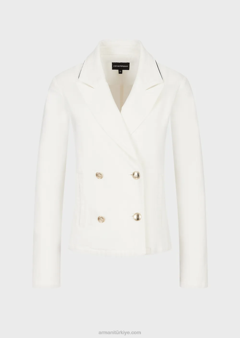 kadınlar Armani Biyeli boğa kumaşından kruvaze ceket beyaz T8HD44