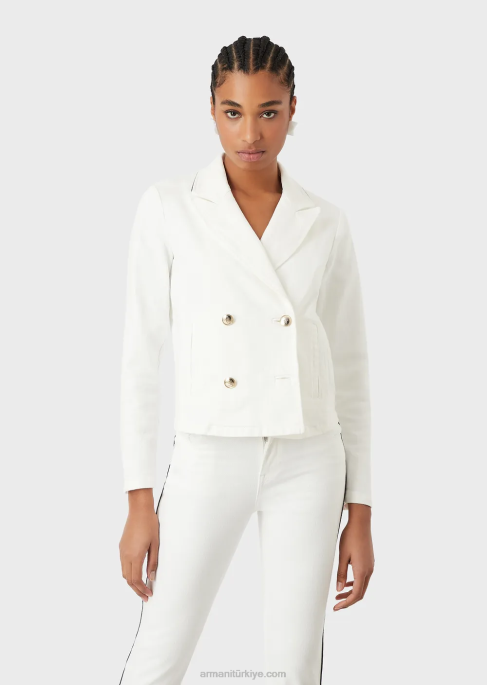 kadınlar Armani Biyeli boğa kumaşından kruvaze ceket beyaz T8HD44